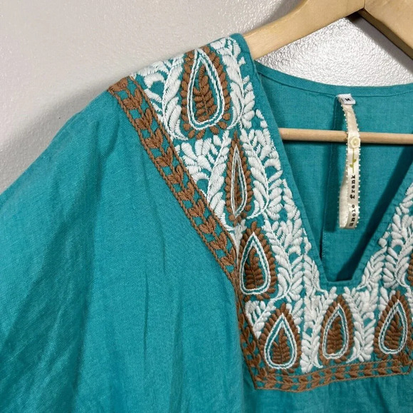Uncle Frank Embroidered Linen Tunic Dress Size Medium Blue Boho Peasant Vacation - Picture 4 of 11